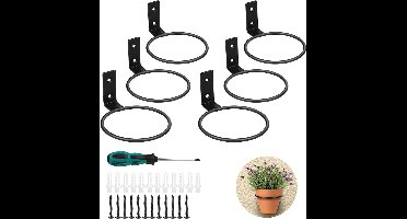 Brenzoos - Bloempothouder, set van 6, metaal, zwart, Ø 10 cm, wandplantenhouder voor balkon, tuin en restaurant