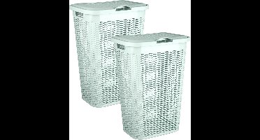 Plasticforte Wasmand Ventilation - 2x - met deksel - groen - kunststof - 51 liter - 43 x 35 x 61 cm - Badkamer - Wasgoed - Nieuw design - Zeer stevig