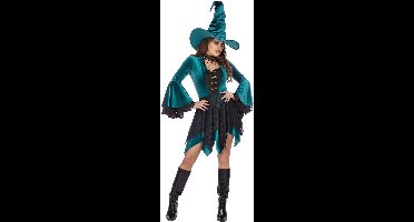 Heksenjurk Velvet Luxe Groen - Halloween Kostuum - Dames - Maat L
