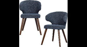 vtwonen Cape Eetkamerstoelen - Gemeleerde Stof - Blauw - 77x55x65 cm - Set van 2