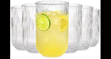 Vilde Serie - Longdrinkglas - 400ml - Set van 6 - Vaatwasserbestendig - Geriﬂeerd Glas