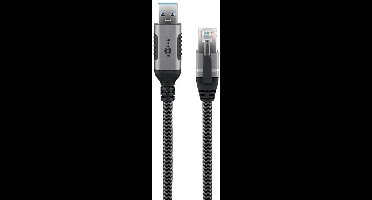 USB-A (m) naar RJ45 (m) - Gigabit Ethernet Kabel - Nylon Sleeve - 7.5 meter - Zwart/Grijs
