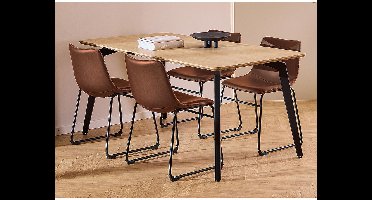 Cadiz eethoek tafel met 4 stoelen PU kunstleer natuur, cognac.