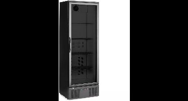 HENDI Achterbar koelkast enkele deur - poedergecoat staal en gehard glas - slot, led, geforceerde koeling - 60x53x182 cm - zwart - horeca drankkoeling 243 liter