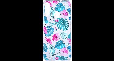Shop4 - Motorola Moto E6 Plus Hoesje - Zachte Back Case Bloemen en Bladeren Transparant