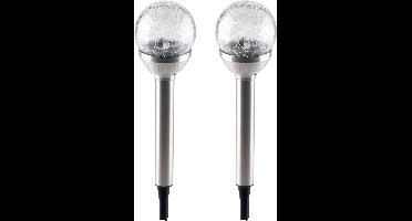 Grundig Solar tuinlamp - 2x - glazen bol - op zonne-energie - 25 cm - tuinverlichting