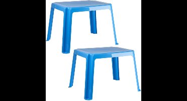 2x stuks kunststof kindertafels blauw 55 x 66 x 43 cm - Kindertafel buiten - Bijzettafel