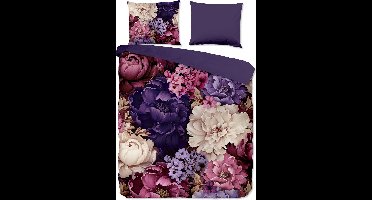 Pure dekbedovertrek bloemen - 2 persoons 200x200/220 cm - Paars - Microvezel