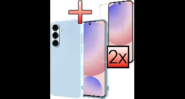 Hoesje - Met 2x Screenprotector - Geschikt voor Samsung Galaxy S24 FE - Sterk & Shockproof - Back Cover - Siliconen Case - Telefoon Hoes - Lichtblauw