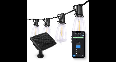 FlinQ Smart Lichtsnoer Solar - LED Lichtslinger voor Buiten - Tuinverlichting 15 meter Lang Snoer - Slinger met RGB Lampjes - Sfeerverlichting / Partylights - Partyverlichting