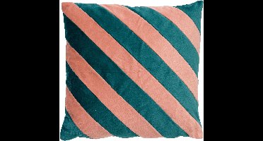 Dutch Decor PEBBE - Sierkussen velvet 45x45 cm - sagebrush green - groen - roze - strepen - Inclusief binnenkussen - Luxe kussens voor woonkamer & bank