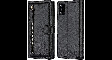 Samsung Galaxy A42 Book case met ritssluiting van LuxeBass - Flipcover - Magnetisch - 5 kaarten houder - Zwart - telefoonhoes - gsm hoes - telefoonhoesjes