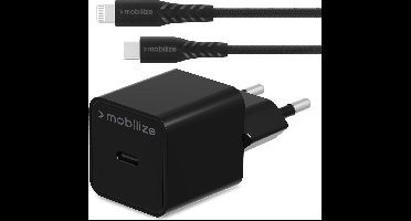 Mobilize Single USB-C Oplader Apple Lightning 1 Meter Power Delivery 20W - Zwart