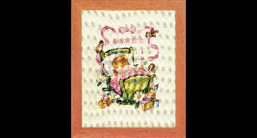 Pako Borduurpakket geboorte- tel patroon met codekaart - lief beertje in wiegje roze geboortetegel -225.289 -voorgesorteerd garen- Aida -14 x 18 cm - DIY kit