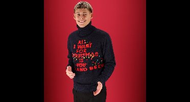 Foute kersttrui - Kersttrui heren - Turtleneck - Multi Zwart - Maat L - kersttruien - kersttrui heren volwassenen - kersttrui mannen