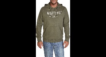 Mustang Heren trui Printed Hoodie Bennet regular fit Olijf S Volwassenen - gemaakt van 100% katoen - met capuchon