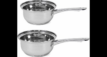 Set van 2x Rvs steelpannen/sauspannen London 16 en 14 cm - Kookpannen 2 liter en 1,5 liter