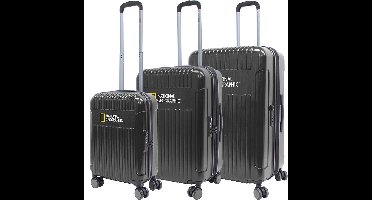 National Geographic Harde Kofferset 3-Delig / Reiskofferset / Trolleyset - Transit -Zwart - Zwart / Set