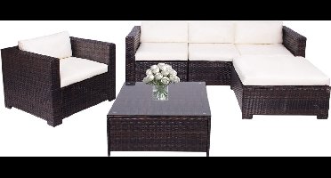 Springos Tuinset - 4 Delig - Stoelen - Bank - Tafel - Rotan - Hoekbank - Bruin/Crème