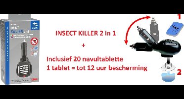 INSECT KILLER 12/24V - Sigarettenaansteker met geïntegreerde elektrische verstuiver voor insectenafweermiddel + extra Inclusief 20 navultabletten - 1 tablet = tot 12 uur - Diffuser voor anti-muggenmiddel, 12/24V - vrachtwagen - bestelbus - bus - auto