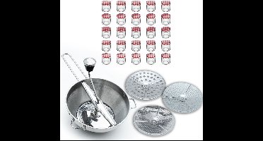 Intirilife inmaakset: 25 inmaakpotten met deksel 150ml & roestvrijstalen zeef met 3 zeefinzetstukken - Veelzijdig voor jam, kruiden, babyvoeding & meer