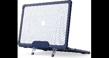 Hoes Geschikt voor Macbook Air 13.6 inch Hoes Donker Blauw shockproof heavy duty hoesje - Macbook Air M2 / M3 2022 2023 2024 / A3113 M3/ A2681 M2 case met Opvouwbare kickstand hoes hardcover