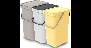 Keden GFT/rest afvalbakken set - 3x - beige/wit/geel - 12L - 20 x 26 x 37 cm - afval scheiden