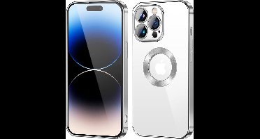 Hoesje Geschikt voor iPhone 14 Pro Magsafe hoes backcover – Lens beschermer – Transparant / Zilver
