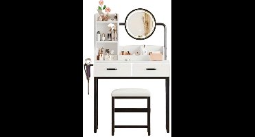 Kaptafel – Make-Up Tafel – Dressingtafel – Cosmeticatafel – Opmaaktafel – Wit – Ruime Spiegel – Duurzame Bamboe Constructie