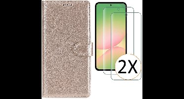 Hoesje geschikt voor Samsung Galaxy A57 5G hoesje Goud pasjeshouder telefoon hoes - Met screenprotector tempered glass voor Galaxy A57 5G - 2x