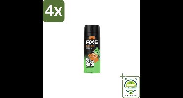 Axe Deodorant Bodyspray Jungle Fresh 150 ml - Voordeelverpakking - 4 stuks - Frisse geur - Lichaamsgeur bestrijding