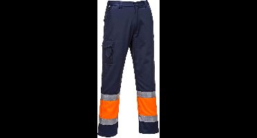 Portwest Hi-Vis lichtgewicht Tweekleuren Combat Broek L049 - Oranje/Marine - M