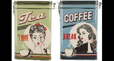 Excellent Houseware Thee bewaarblikken - metaal - retro printen