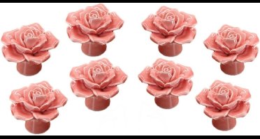Oneay Set van 8 roze keramische knoppen, vintage keramische handgrepen met rozenmotief voor keukenkastjes en dressoirs.