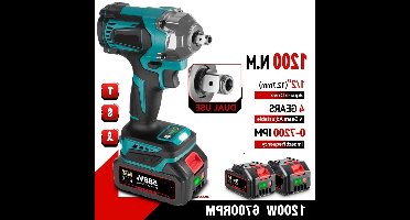 Slagmoersleutel - Met Accu - Slagschroevendraaier - Draadloze - Borstelloze - Elektrische - Torque - 1200Nm - 1/2 inch - 18V Accu - 2 Batterij en Kunststof Doos