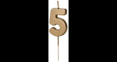 Gouden cijfer 5 verjaardagskaars 4,5 cm