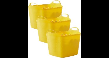 Excellent houseware flexibele kuip / emmer - 3x - geel - 25 l - kunststof - 40 x 35 cm - met handvatten