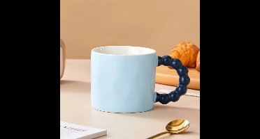 Keramische Koffiemok Met Parelmoeren Handvat – Ontbijtmok Voor Melk – Mok Voor Op Kantoor, Thuis of In De Bakkerij – Dessert- En Melkmok – Mok Voor Afternoon Tea (Blauw)