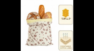 Set Van 2: Katoen-Linnen Bewaarzakken Met Bijenwas En Gespsluiting — Dubbellaagse Binnenzijde — Bewaarzakken Voor Brood, Fruit En Groenten (Klein Bloemenpatroon)