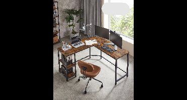 Computer Bureau - L-Vorm - Hoekbureau - Gaming Tafel - Computer Tafel - 138x138x76cm - Stabiel Bureau - Verstelbare Poten - 2 Open Planken - Broen