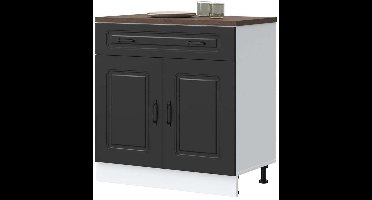 Keukenkast – Opbergkast – Voorraadkast – Ladekast – Kast – Zwart – Geperst Hout – Compact Design 60x36x103 cm