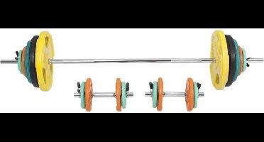 Gorilla Sports Halterset 100 kg - Halters met Gewichten - Gripper Gietijzer - Rubber Coating - Veersluiting - 30 mm