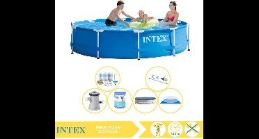 Intex Metal Frame Zwembad - Opzetzwembad - 305x76 cm - Inclusief Afdekzeil, Onderhoudspakket, Filter, Grondzeil en Stofzuiger