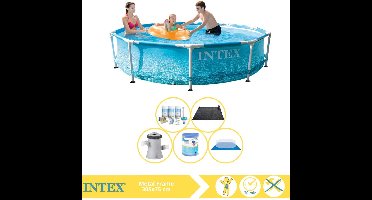 Intex Beachside Metal Frame Zwembad - Opzetzwembad - 305x76 cm - Inclusief Onderhoudspakket, Filter, Grondzeil en Solar Mat