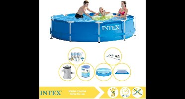 Intex Metal Frame Zwembad - Opzetzwembad - 305x76 cm - Inclusief Solarzeil, Onderhoudspakket, Filter, Grondzeil en Stofzuiger