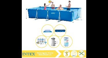Intex Rectangular Frame Zwembad - Opzetzwembad - 450x220x84 cm - Inclusief Afdekzeil, Onderhoudspakket, Zwembadpomp, Filter en Grondzeil