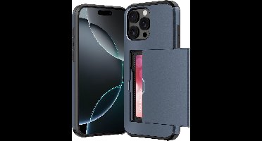 Hoesje Geschikt voor iPhone 16 Pro Max Hoesje Navy - shockproof Backcover met pasjeshouder - Ruimte voor 2 pasjes