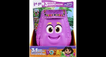Spin Master Games panoramische 3-in-1 Dora-puzzel, 24 en 48 stukken, kinderpuzzel, schermloze STEM-activiteit