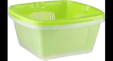 HI Keuken vergiet - met opvangbak - groen - 27 x 28 x 13 cm - kunststof - vergiet voor voedsel