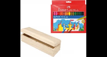 Houten tekenen stiften opbergdoosje 20 x 6 cm met 36x Faber Castel viltstiften - Tekendoos cadeauset
